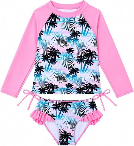 Girls Rash Guard Swimsuit 2 Piece Long Sleeve Bathing Suit UPF 50+ Summer Beach Swimwear in Saudi Arabia