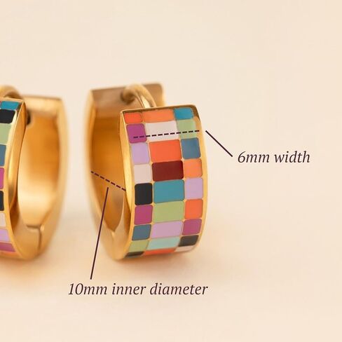 Oh Clementine Super Chunky Checkered Huggie Hoop Adjustable Clasp Earrings for Women - 316L Stainless Steel with18k PVD Gold Coating in Kuwait