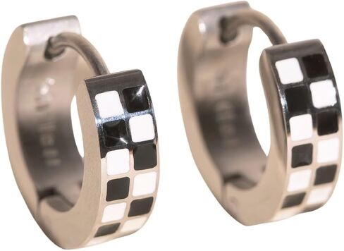 Oh Clementine Super Chunky Checkered Huggie Hoop Adjustable Clasp Earrings for Women - 316L Stainless Steel with18k PVD Gold Coating in Kuwait