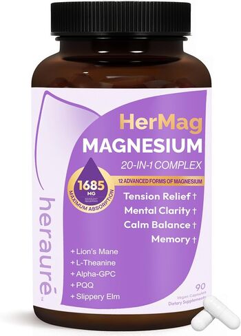 HerAure 20-in-1 Magnesium Complex Brain Supplements, 90ct | 1685mg with Glycinate, Citrate & Malate, L-Theanine for Focus & Calm, Mental Clarity & Brain Fog Support in Saudi Arabia