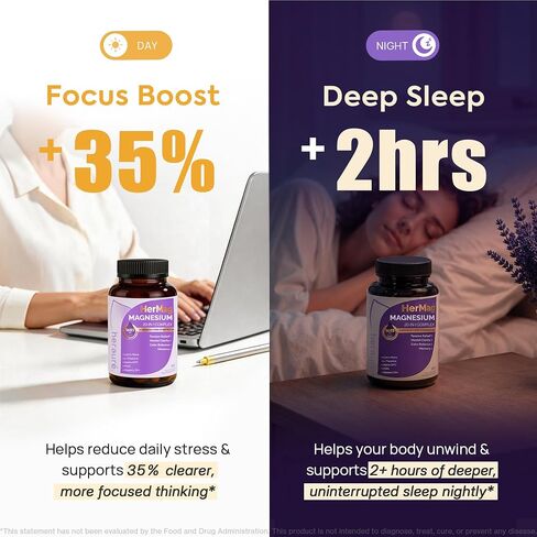 HerAure 20-in-1 Magnesium Complex Brain Supplements, 90ct | 1685mg with Glycinate, Citrate & Malate, L-Theanine for Focus & Calm, Mental Clarity & Brain Fog Support in Saudi Arabia