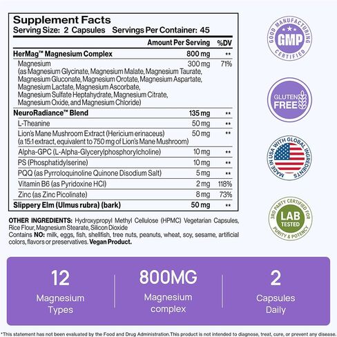 HerAure 20-in-1 Magnesium Complex Brain Supplements, 90ct | 1685mg with Glycinate, Citrate & Malate, L-Theanine for Focus & Calm, Mental Clarity & Brain Fog Support in Saudi Arabia