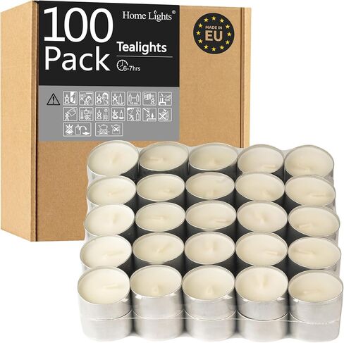 HomeLights Unscented White Tealight Candles -100 Pack, 6 to 7 Hour Burn Time Smokeless, Mini Votive Paraffin Candles with Cotton Wicks for Shabbat, Weddings, Christmas, Home Decor in Saudi Arabia