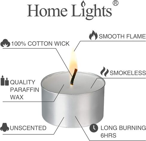 HomeLights Unscented White Tealight Candles -100 Pack, 6 to 7 Hour Burn Time Smokeless, Mini Votive Paraffin Candles with Cotton Wicks for Shabbat, Weddings, Christmas, Home Decor in Saudi Arabia