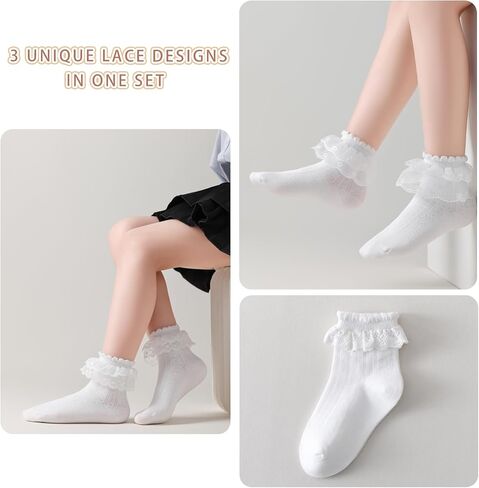 Girls White Lace Ruffle Socks,Breathable Mesh Cotton Crew Dress Socks for Toddler Little Girls School Uniform in Saudi Arabia