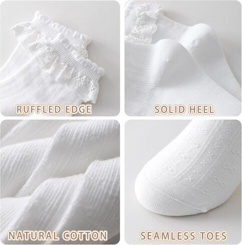 Girls White Lace Ruffle Socks,Breathable Mesh Cotton Crew Dress Socks for Toddler Little Girls School Uniform in Saudi Arabia