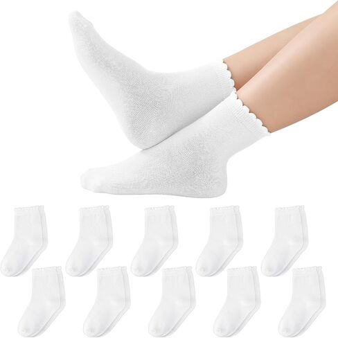 Girls Ruffle Crew Socks, School Uniform Socks Frilly Dress Sock in Kuwait