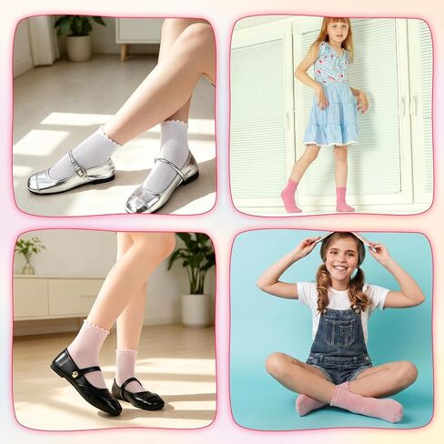 Girls Ruffle Crew Socks, School Uniform Socks Frilly Dress Sock in Kuwait