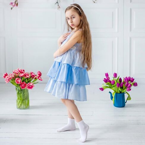 Girls Ruffle Crew Socks, School Uniform Socks Frilly Dress Sock in Kuwait