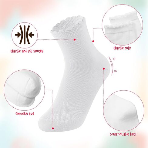 Girls Ruffle Crew Socks, School Uniform Socks Frilly Dress Sock in Kuwait