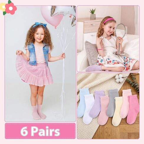 8 Pairs Girls Ruffle Socks 6-8 Years, Frilly Socks for Girls School Uniform Cotton Crew Dress Sock Multi-Color in Kuwait