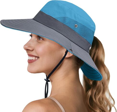 NPQQUAN Ponytail Sun Hats for Women UPF 50+ Wide Visor UV Protection Packable Hat for Beach Hiking Gardening in Kuwait
