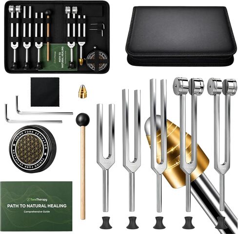 5 in 1 Tuning Forks for Healing Set, 5 Frequencies (128Hz, 136.1Hz, 256Hz, 384Hz, 528Hz) Sound Therapy Kit with Activator & Leather Case, Premium Gift for Meditation, Yoga & Chakra in Saudi Arabia