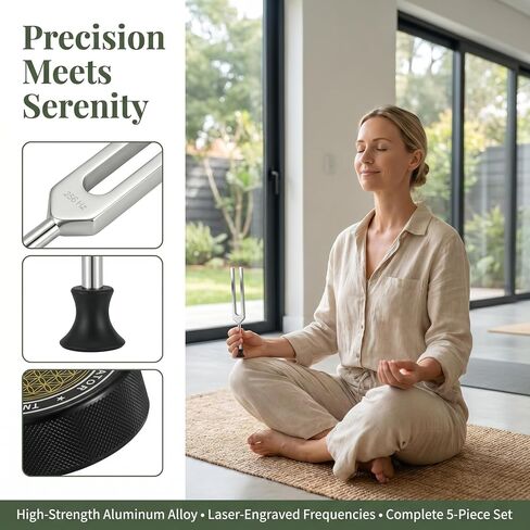 5 in 1 Tuning Forks for Healing Set, 5 Frequencies (128Hz, 136.1Hz, 256Hz, 384Hz, 528Hz) Sound Therapy Kit with Activator & Leather Case, Premium Gift for Meditation, Yoga & Chakra in Saudi Arabia