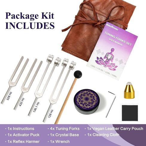 Tuning Forks for Healing Set (128Hz, 136.1Hz, 432Hz, 528Hz) - Medical-Grade Weighted & Unweighted Forks with Vegan Leather Pouch & Activator, for Chakra Balancing, Sound Therapy, Yoga & Meditation in Saudi Arabia