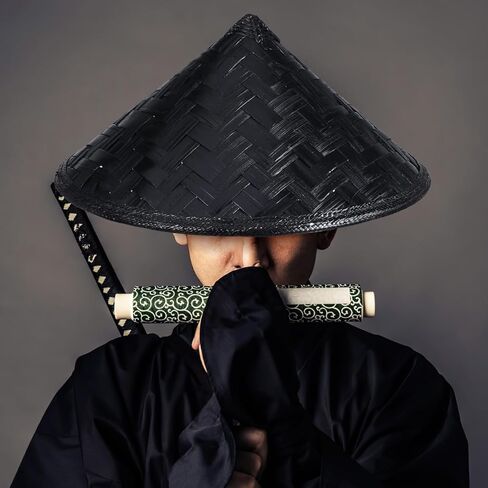 Hemobllo Japan Samurai Hat Bamboo Hat for Cosplay Knight Dress Up Props، ملحق رونين مخروطي آسيوي أسود للرجال والنساء، قش منسوج يدويًا زن ديكور لحفلات المهرجانات in Kuwait