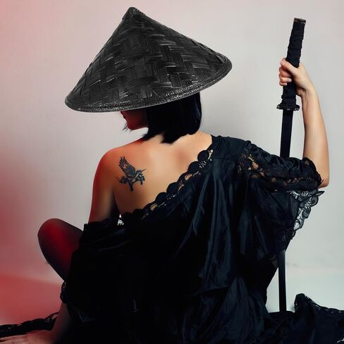 Hemobllo Japan Samurai Hat Bamboo Hat for Cosplay Knight Dress Up Props، ملحق رونين مخروطي آسيوي أسود للرجال والنساء، قش منسوج يدويًا زن ديكور لحفلات المهرجانات in Kuwait