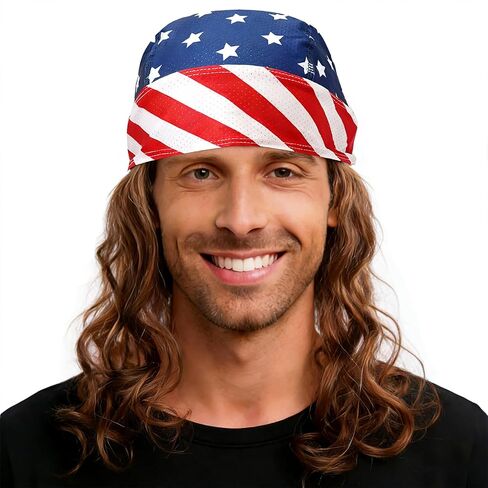 American Flag Mullet Wig Hat Patriotic Hair Cap for Men Women Skull Cap for 4th of July Party in Kuwait