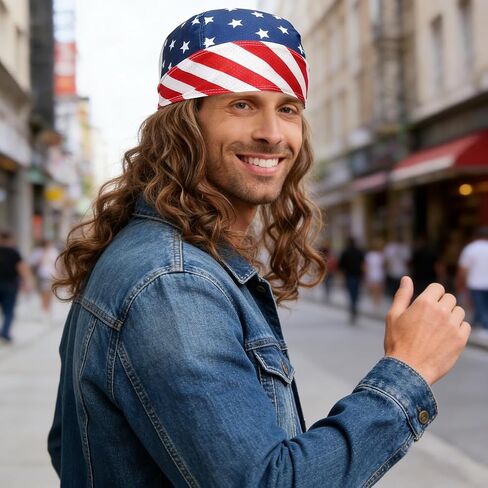 American Flag Mullet Wig Hat Patriotic Hair Cap for Men Women Skull Cap for 4th of July Party in Kuwait
