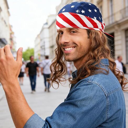 American Flag Mullet Wig Hat Patriotic Hair Cap for Men Women Skull Cap for 4th of July Party in Kuwait