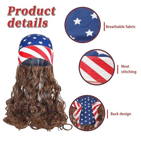 American Flag Mullet Wig Hat Patriotic Hair Cap for Men Women Skull Cap for 4th of July Party in Kuwait