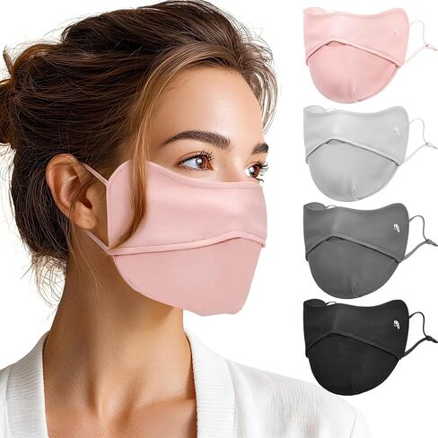 JATEBI 4 Pcs UV Sun Protection Face Cover UPF 50+ Women Breathable Mask for Summer Outdoor Activities Washable Reusable in Kuwait