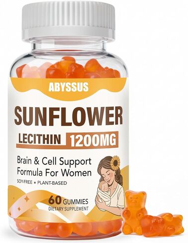 ABYSSUS Sunflower Lecithin Gummies 1200mg with Phosphatidyl Choline, Women’s Daily Supplement for Brain, Liver & Cell Health – Sugar Free, Soy Free, Non-GMO – 60 Count in Saudi Arabia