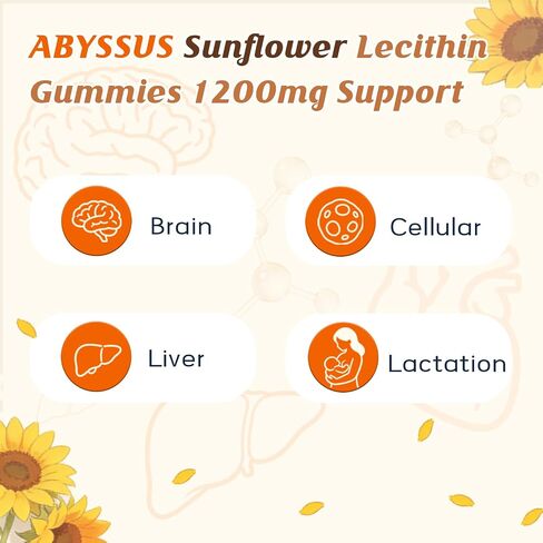 ABYSSUS Sunflower Lecithin Gummies 1200mg with Phosphatidyl Choline, Women’s Daily Supplement for Brain, Liver & Cell Health – Sugar Free, Soy Free, Non-GMO – 60 Count in Saudi Arabia