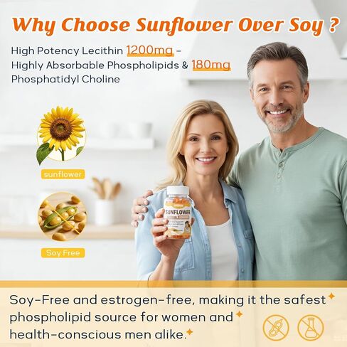 ABYSSUS Sunflower Lecithin Gummies 1200mg with Phosphatidyl Choline, Women’s Daily Supplement for Brain, Liver & Cell Health – Sugar Free, Soy Free, Non-GMO – 60 Count in Saudi Arabia