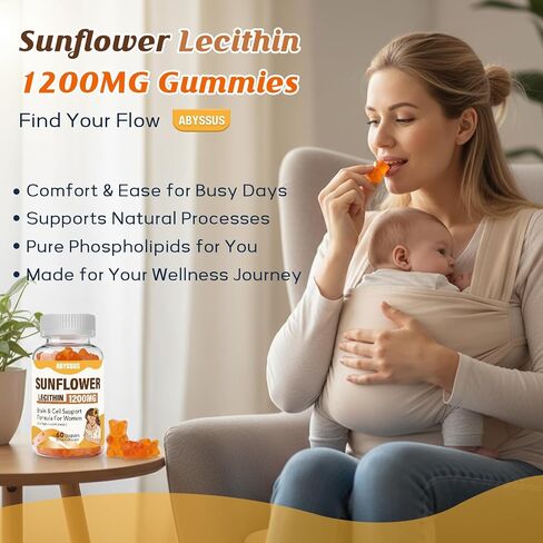 ABYSSUS Sunflower Lecithin Gummies 1200mg with Phosphatidyl Choline, Women’s Daily Supplement for Brain, Liver & Cell Health – Sugar Free, Soy Free, Non-GMO – 60 Count in Saudi Arabia