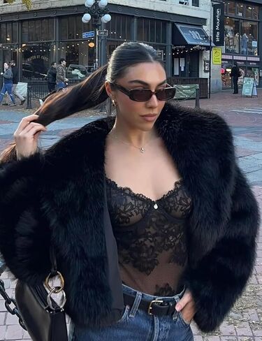 Arssm Women Fluffy Faux Fur Coat Long Sleeve Open-front Winter Cropped Coat Short Fur Fuzzy Jacket in Kuwait