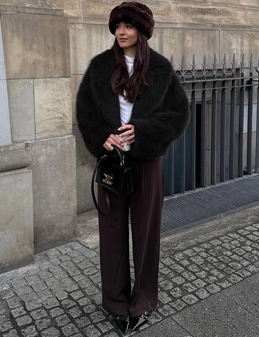 Arssm Women Fluffy Faux Fur Coat Long Sleeve Open-front Winter Cropped Coat Short Fur Fuzzy Jacket in Kuwait