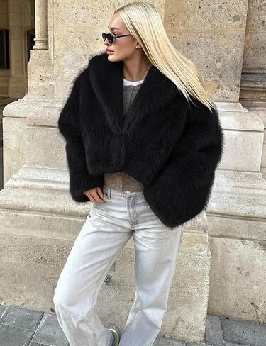 Arssm Women Fluffy Faux Fur Coat Long Sleeve Open-front Winter Cropped Coat Short Fur Fuzzy Jacket in Kuwait