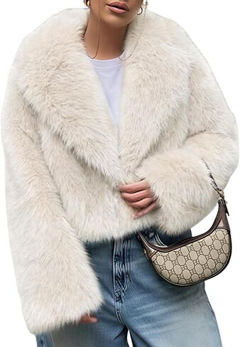 Arssm Women Fluffy Faux Fur Coat Long Sleeve Open-front Winter Cropped Coat Short Fur Fuzzy Jacket in Kuwait
