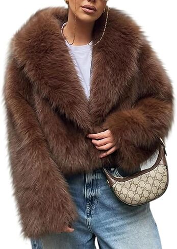 Arssm Women Fluffy Faux Fur Coat Long Sleeve Open-front Winter Cropped Coat Short Fur Fuzzy Jacket in Kuwait