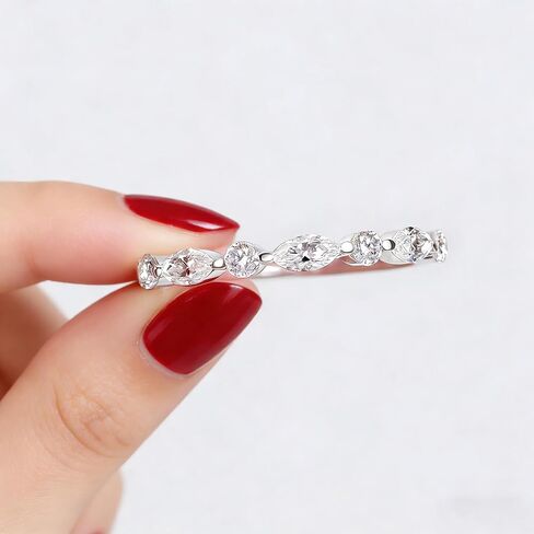 Moissanite Rings, Sterling Silver Ring White Gold Plated Half Eternity Wedding Bands for Women Her Size 5-10 in Saudi Arabia