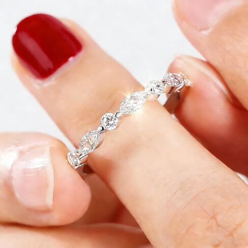 Moissanite Rings, Sterling Silver Ring White Gold Plated Half Eternity Wedding Bands for Women Her Size 5-10 in Saudi Arabia
