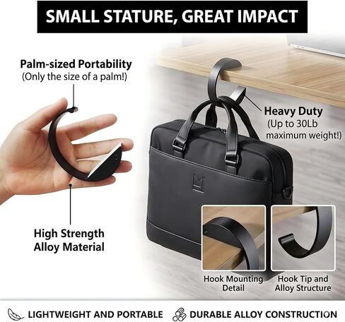 Purse Hook for Table Purse Hanger for Table Bag Hooks Made of high-Strength Alloy for Desk | Holds 30 lbs (C Shape 2 Black) in Saudi Arabia