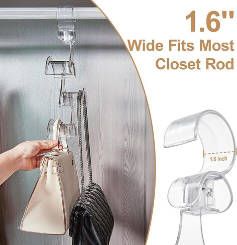 Cozcty Purse Hanger Closet, 2 Pack Clear Purse Organizer for Closet, Heavy Duty Bag Holder with 6 Hooks, Space Saving Hanging Bag Organizers and Storage for Handbags, Totes in Kuwait
