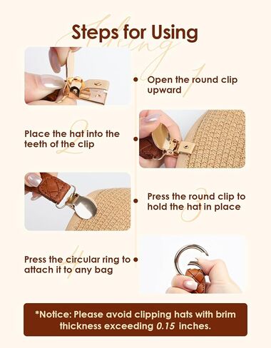 Niveaya Hat Clip for Travel 2Pcs, Sleek Woven Design with Durable Metal Clip, Secure Hat Holder for Straw Sun Hats & Baseball Cap on Bag Purse Backpack Luggage, Chic Beach Cruise Travel Essentials in Saudi Arabia