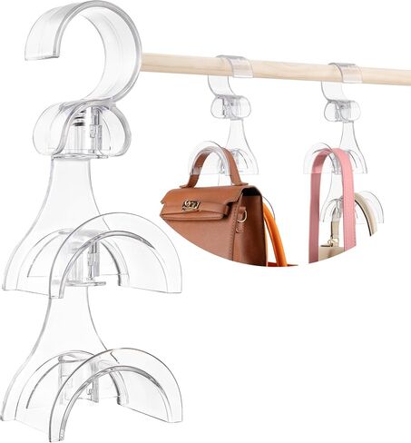 Clear Purse Hanger for Closet, 2 Pack Wardrobe Rod Vertical Hanging Handbag Organizer with 4 Holders, Keeps Bags Non-Crushed and Neatly Stored, Smooth Purse Storage Hooks, Easy Access in Saudi Arabia