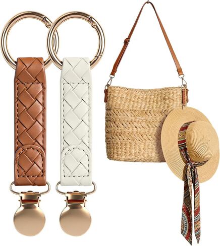 Niveaya Hat Clip for Travel 2Pcs, Sleek Woven Design with Durable Metal Clip, Secure Hat Holder for Straw Sun Hats & Baseball Cap on Bag Purse Backpack Luggage, Chic Beach Cruise Travel Essentials in Saudi Arabia