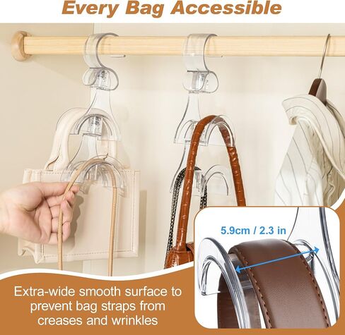 Clear Purse Hanger for Closet, 2 Pack Wardrobe Rod Vertical Hanging Handbag Organizer with 4 Holders, Keeps Bags Non-Crushed and Neatly Stored, Smooth Purse Storage Hooks, Easy Access in Saudi Arabia