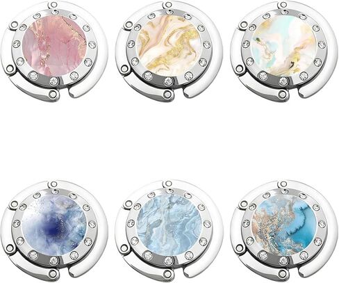 6 Pack Foldable Purse Hooks for Women, Decorative Handbag Hangers with Marble Pattern, Space-Saving Table Hooks for Restaurants, Travel, Home & Office(Marble Pattern) in Saudi Arabia
