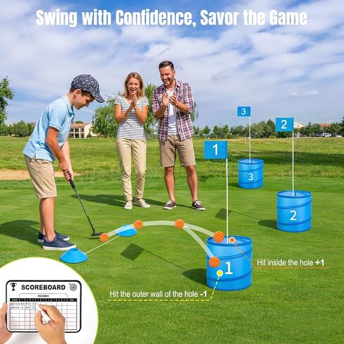 MoKo Backyard Golf Game for Family of All Levels, Portable Battle Golf Game with Carry Bag, 6 Buckets, Balls and Flags, Backyard Golf Set for Outdoor, Park and Beach, No Clubs, Blue in Saudi Arabia