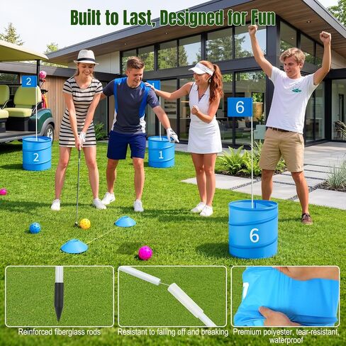 MoKo Backyard Golf Game for Family of All Levels, Portable Battle Golf Game with Carry Bag, 6 Buckets, Balls and Flags, Backyard Golf Set for Outdoor, Park and Beach, No Clubs, Blue in Saudi Arabia