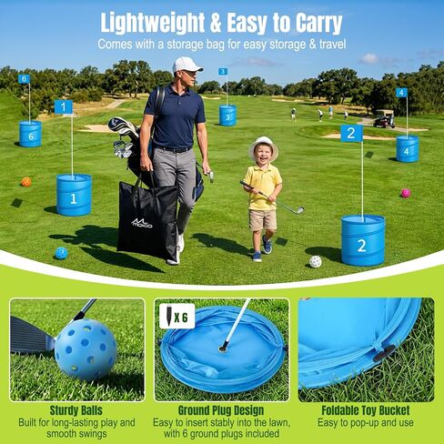 MoKo Backyard Golf Game for Family of All Levels, Portable Battle Golf Game with Carry Bag, 6 Buckets, Balls and Flags, Backyard Golf Set for Outdoor, Park and Beach, No Clubs, Blue in Saudi Arabia