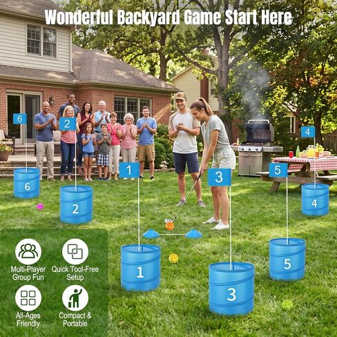 MoKo Backyard Golf Game for Family of All Levels, Portable Battle Golf Game with Carry Bag, 6 Buckets, Balls and Flags, Backyard Golf Set for Outdoor, Park and Beach, No Clubs, Blue in Saudi Arabia