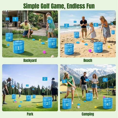 MoKo Backyard Golf Game for Family of All Levels, Portable Battle Golf Game with Carry Bag, 6 Buckets, Balls and Flags, Backyard Golf Set for Outdoor, Park and Beach, No Clubs, Blue in Saudi Arabia