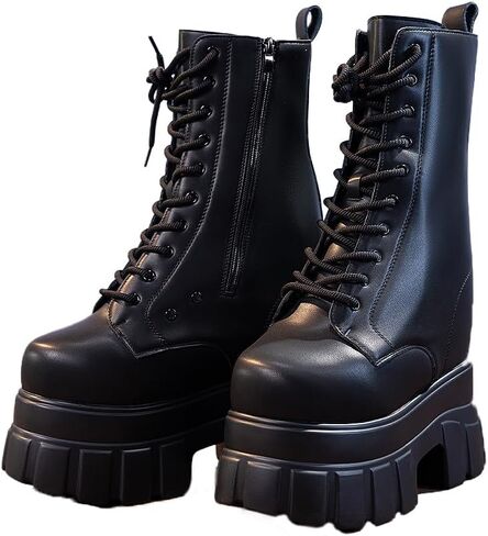 KIRA KIRA Women Cosplay Shoes Props 22cm/8.6in Heightening Shoes Black Invisible Thick-Soled Wedge High Heel Boots in Kuwait